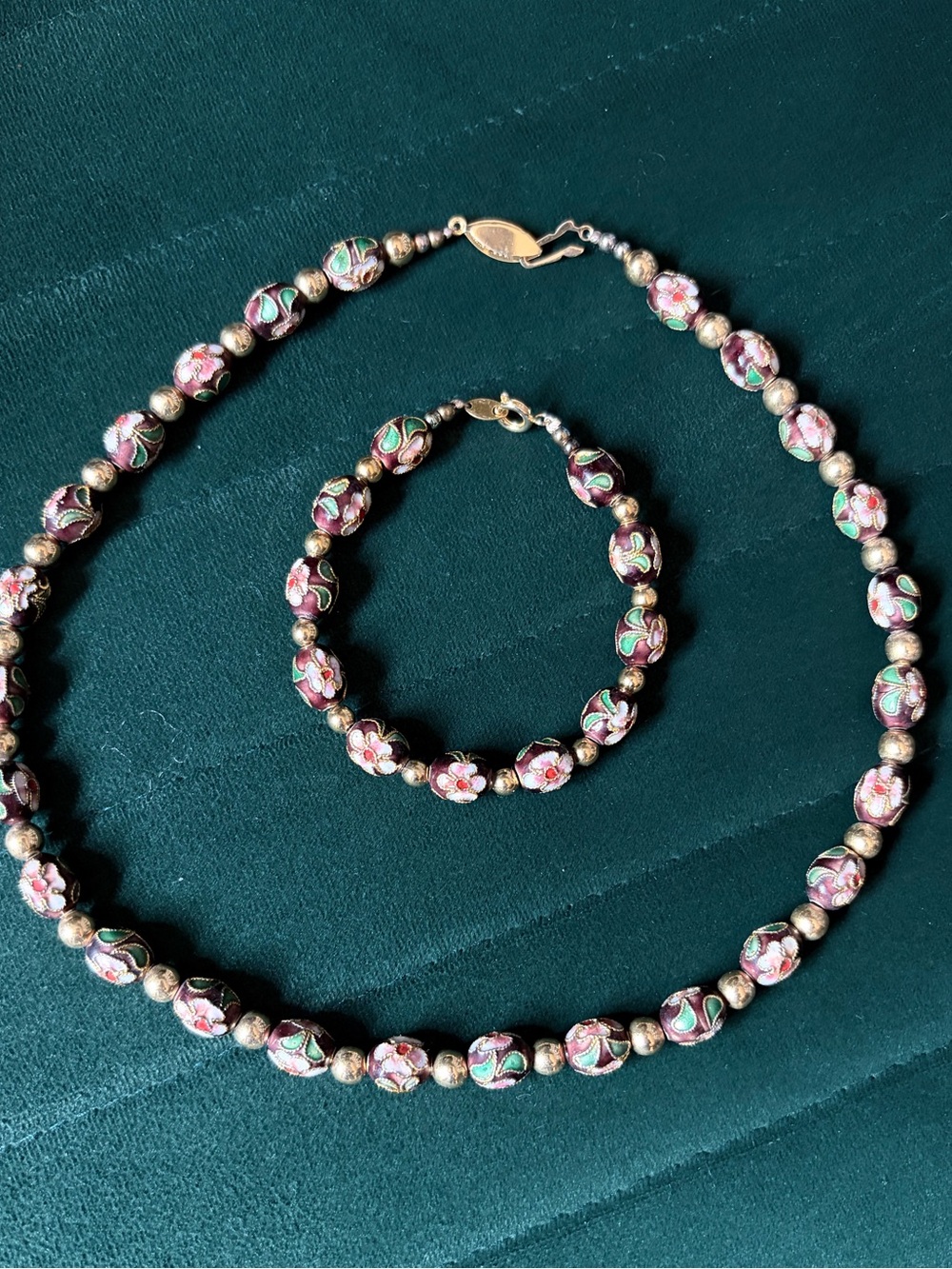 Vintage Trifari Gold Enamel Cloisonné Bracelet and Necklace